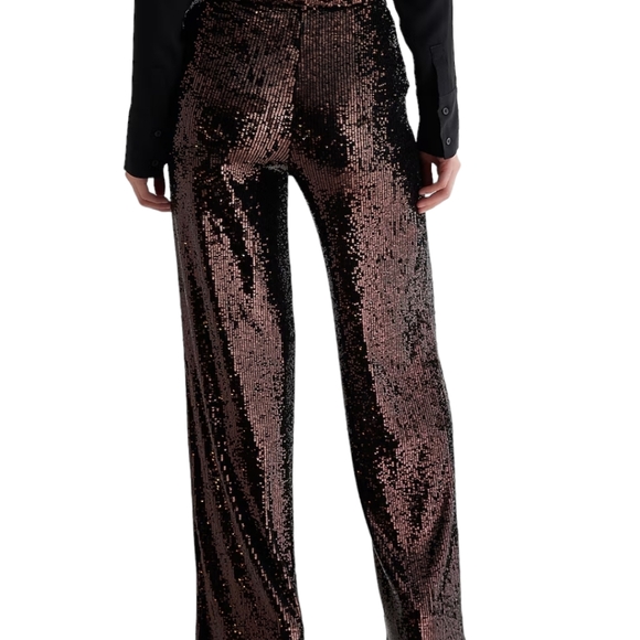 Express High Waisted Wide Leg Sequin Pants Womens Size 2R Metallic Bronze - Picture 3 of 5